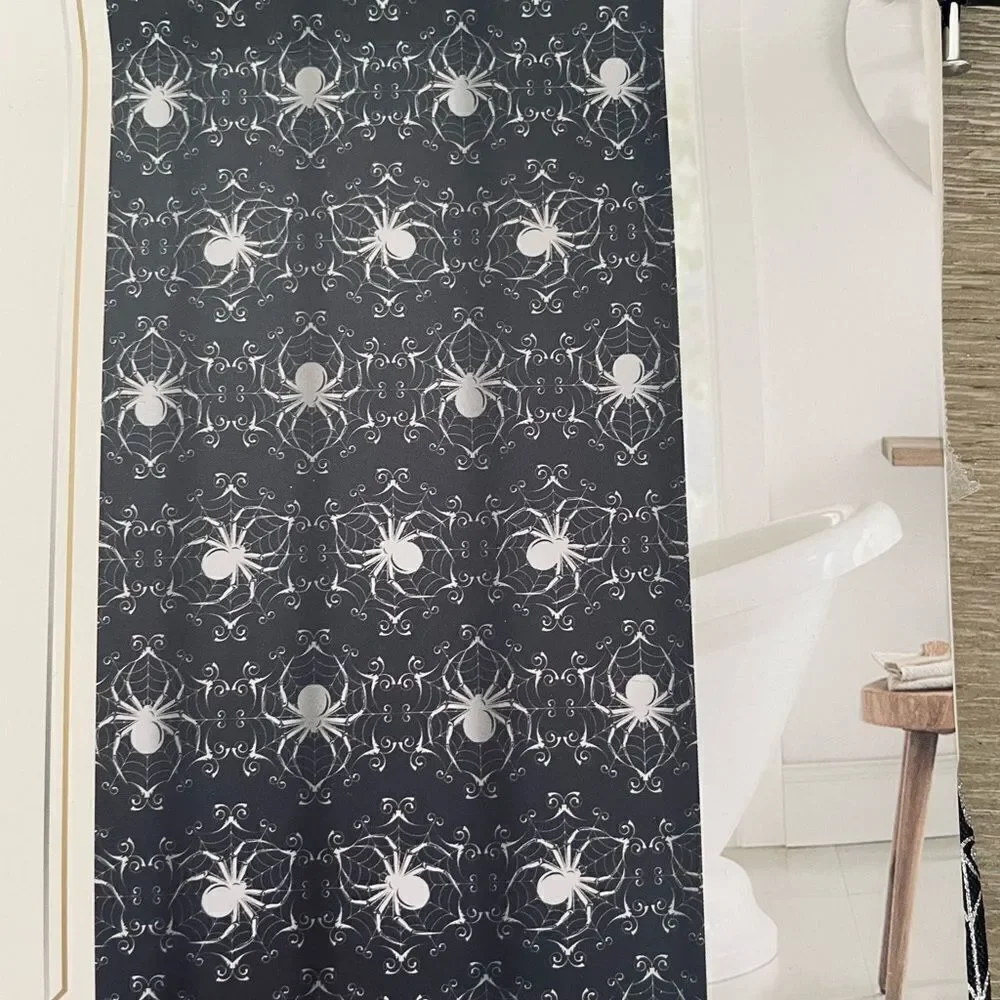 Halloween Spiderweb Black Silver Metallic Shower Curtain
